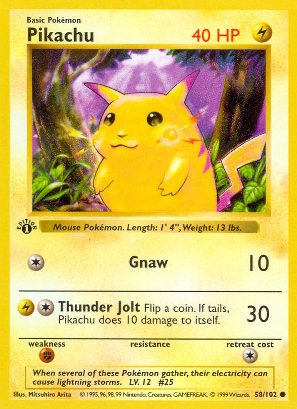 Pikachu — Base Set 58/102 (1999), graded PSA 9