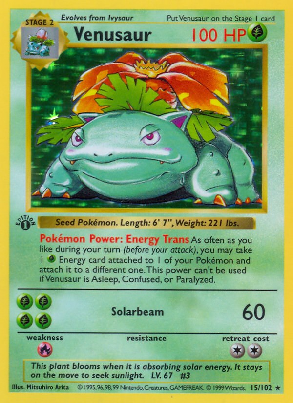 Venusaur — Base Set 15/102 (1999), graded CGC 9.5